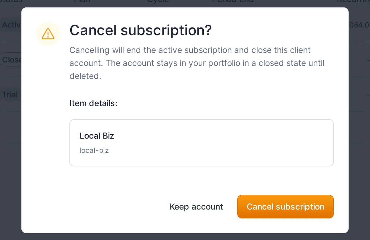 Cancel subscription? confirmation dialog