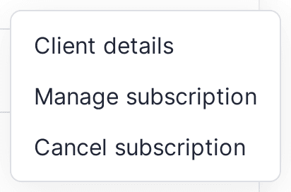 Row action menu open on an active client account